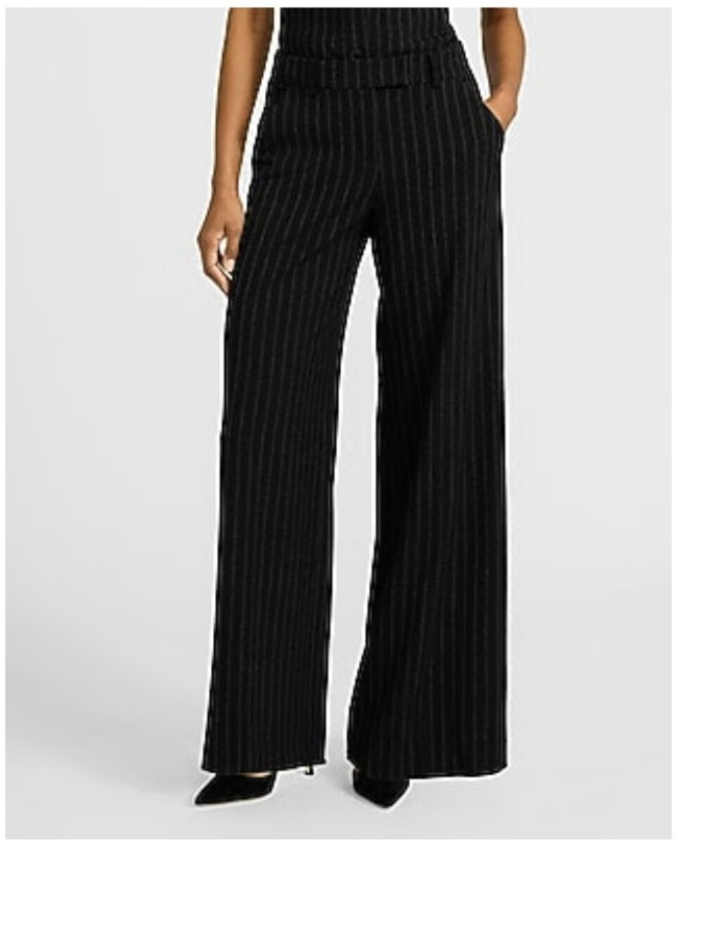Express Black Pinstriped Wide-Leg Trousers with Subtle Stripes
